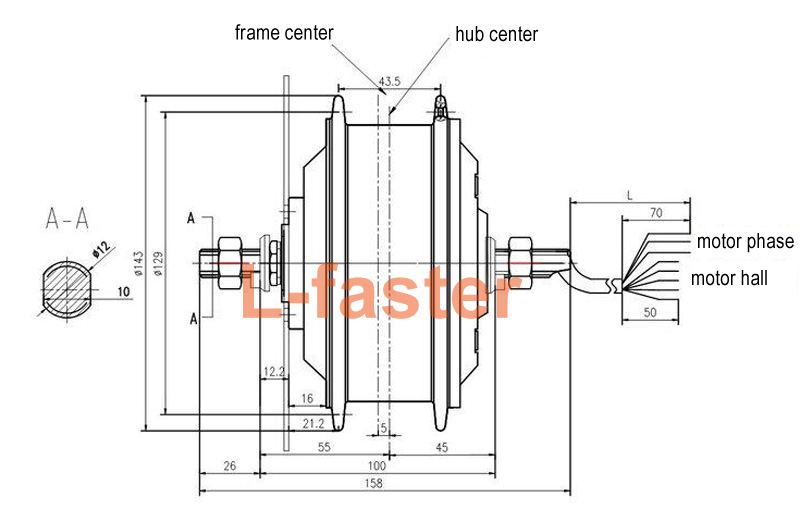 Electric Bike Front Drive 250W Brushless Hub Motor -drawing